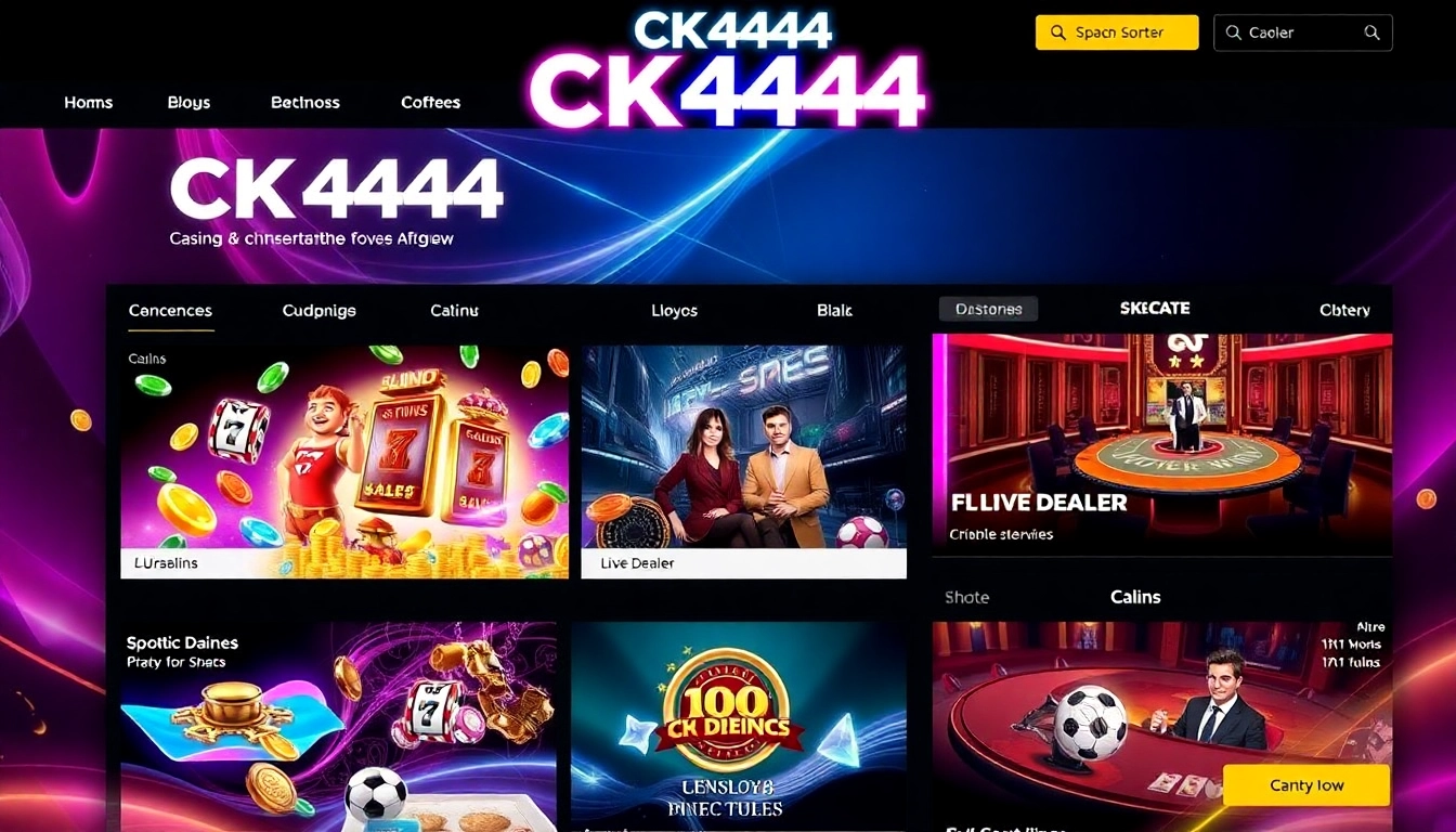 Engaging screenshot of CK4444 net online casino platform showcasing slots, live games, and sports betting features for immersive gaming experience.