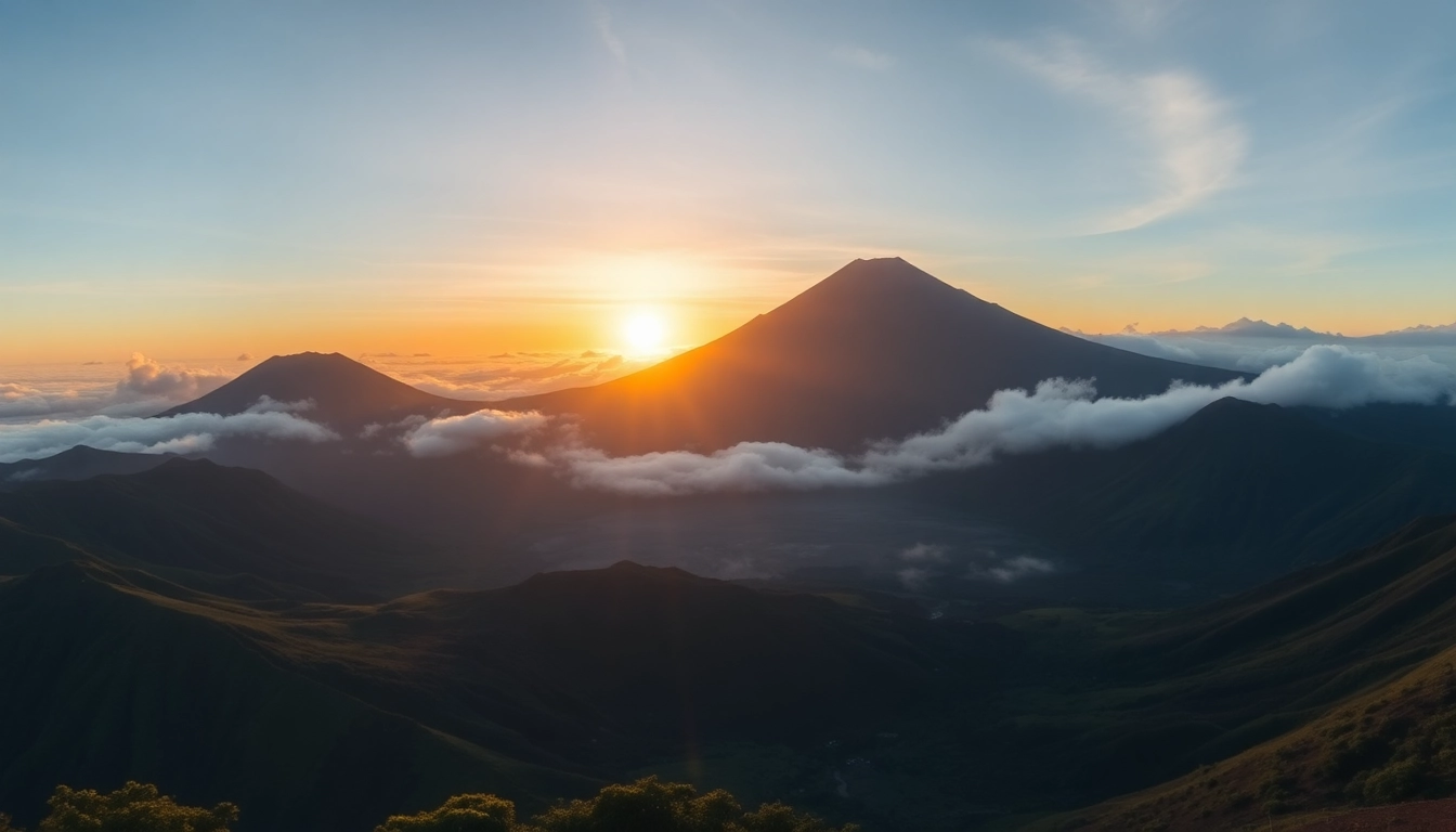 Hiking the slopes of Mount Rinjani with stunning sunrise views over Indonesia’s second highest volcano, showcasing natural beauty and rugged terrain.