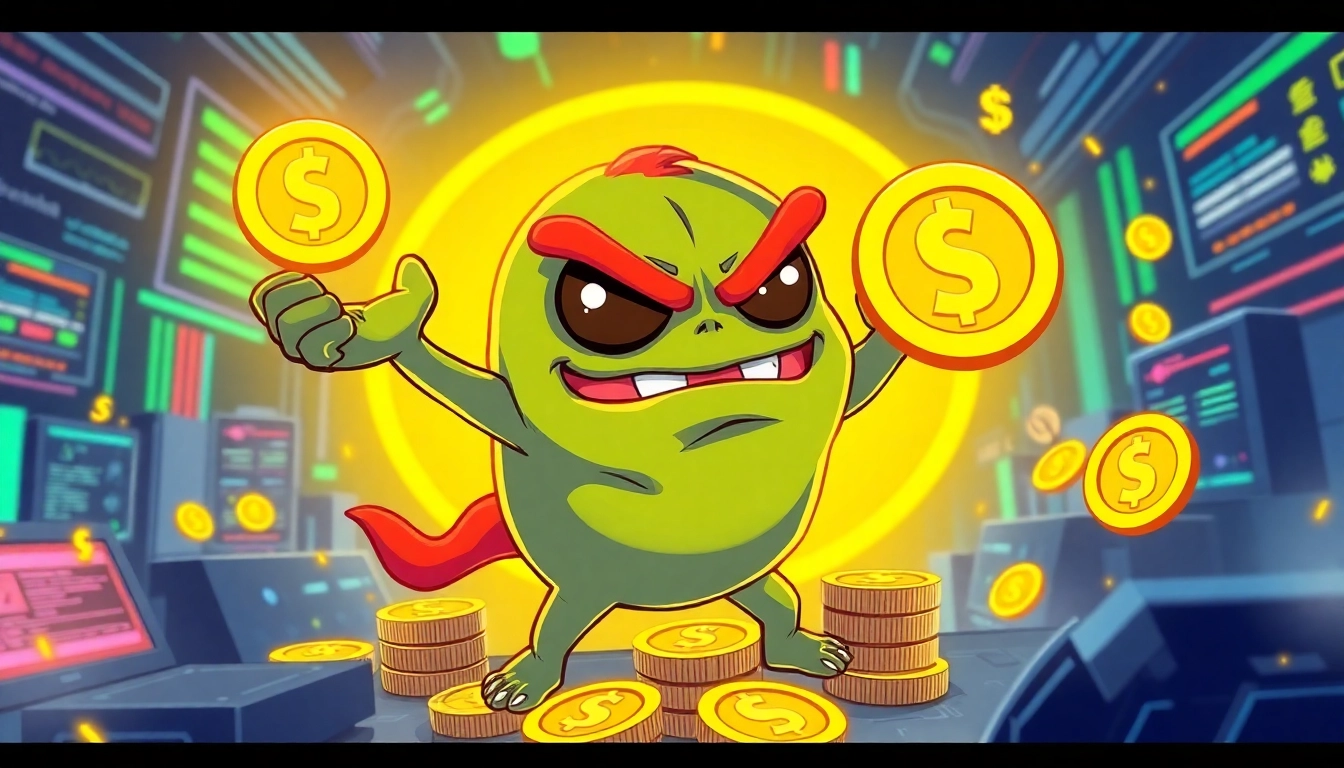Staking Angry Pepe blockchain mascot actively staking tokens in a vibrant digital setting to
