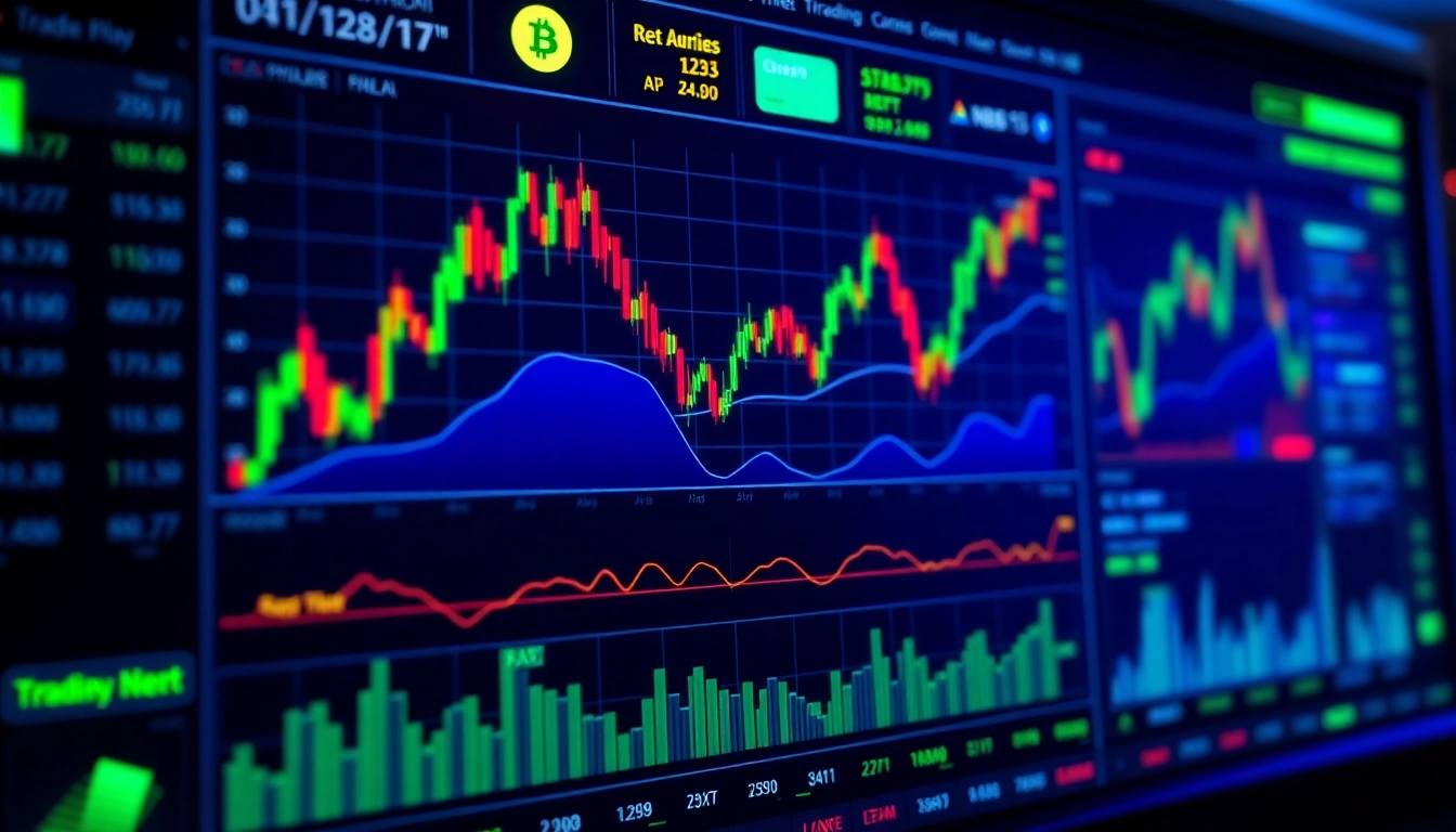 Cryptocurrency Trading News Dynamic digital dashboard showing live market charts and trading